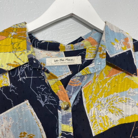 We The Free Women M Blue Love Letters Button Front Shirt Oversized Swiss dot - Picture 6 of 10